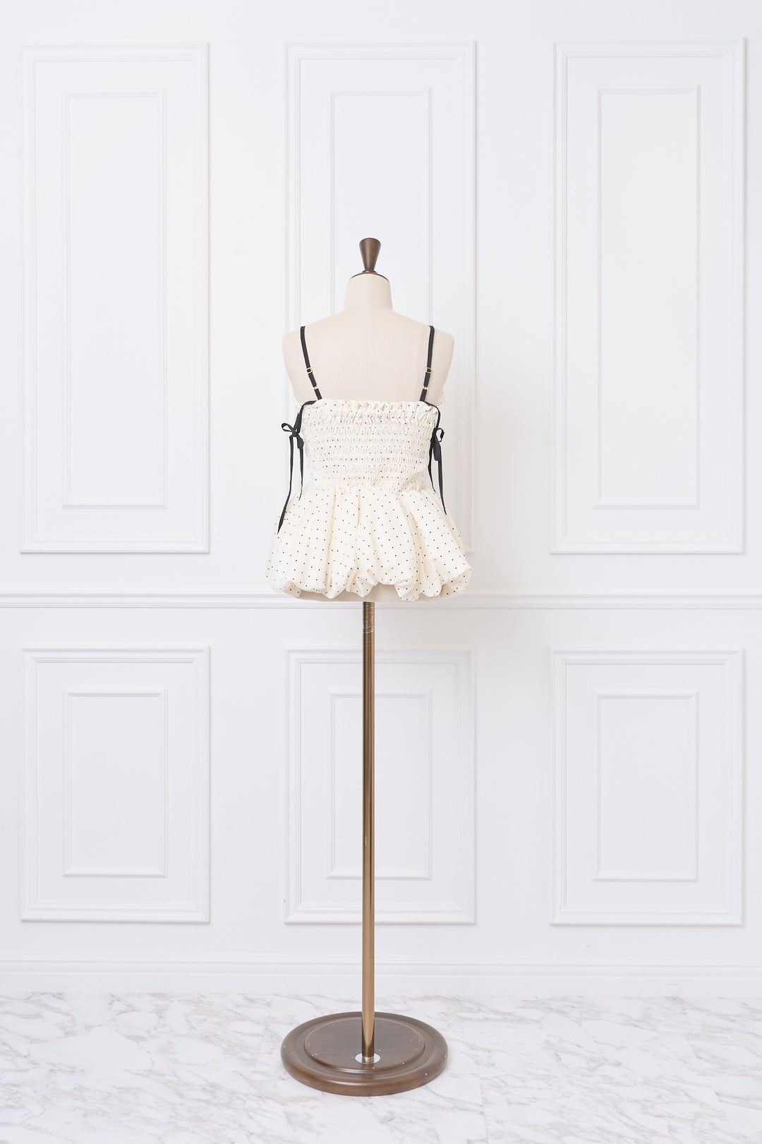 MIRTREASS Polka Dot Peplum Ribbon Top