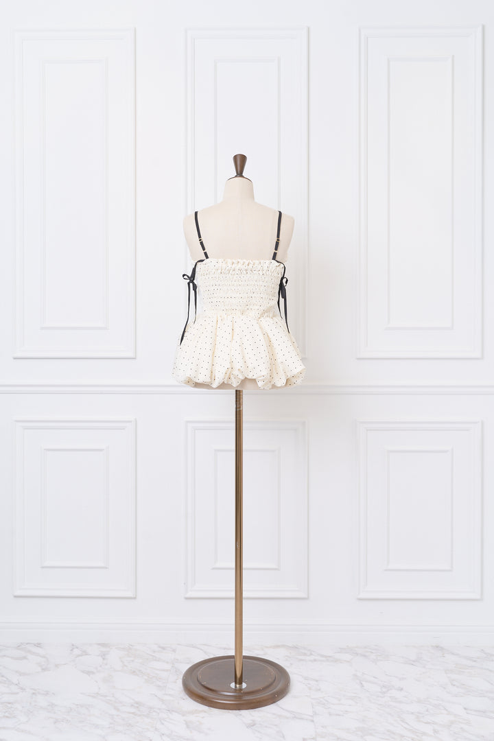 再入荷：7月中旬配送】Polka Dot Peplum Ribbon Top - MISTREASS