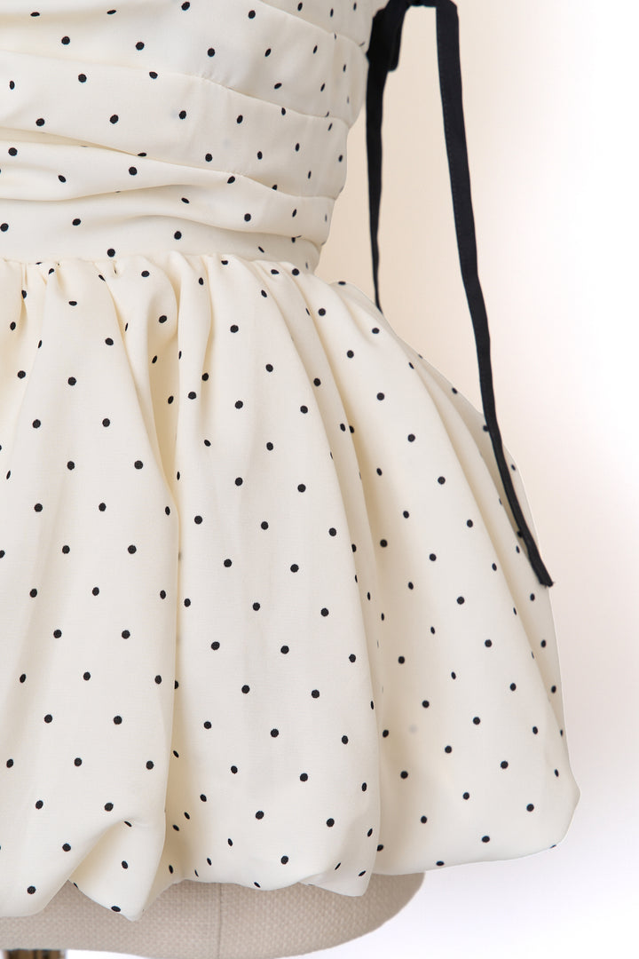 再入荷：7月中旬配送】Polka Dot Peplum Ribbon Top - MISTREASS