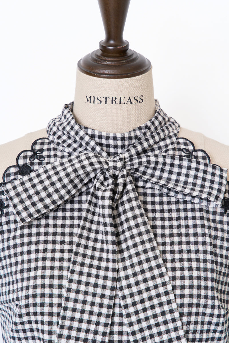 Rose Embroidery Gingham Blouse - MISTREASS