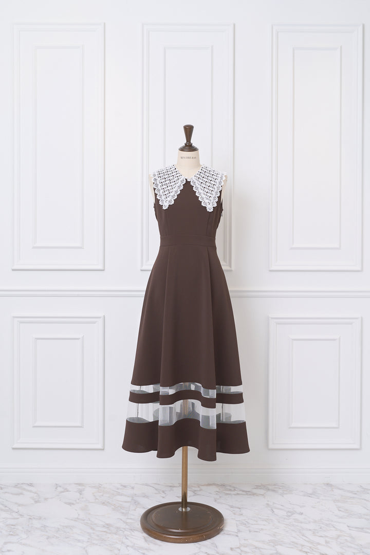 ち*る様 mistreass Lace Collar Sheer Line Dr Lace Collar Sheer Line Dress - MISTREASS