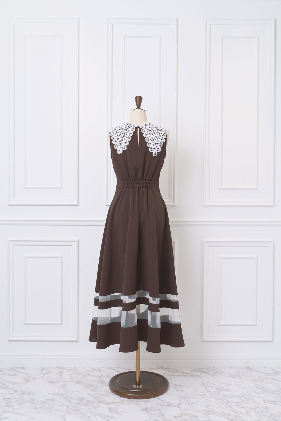 ち*る様 mistreass Lace Collar Sheer Line Dr Lace Collar Sheer Line Dress - MISTREASS