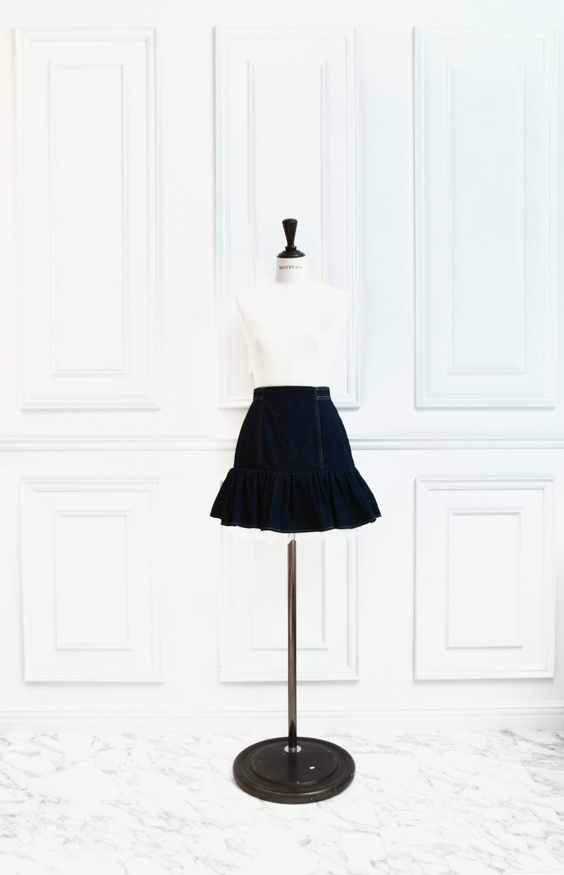 Sheer Hem Denim Mini Skirt