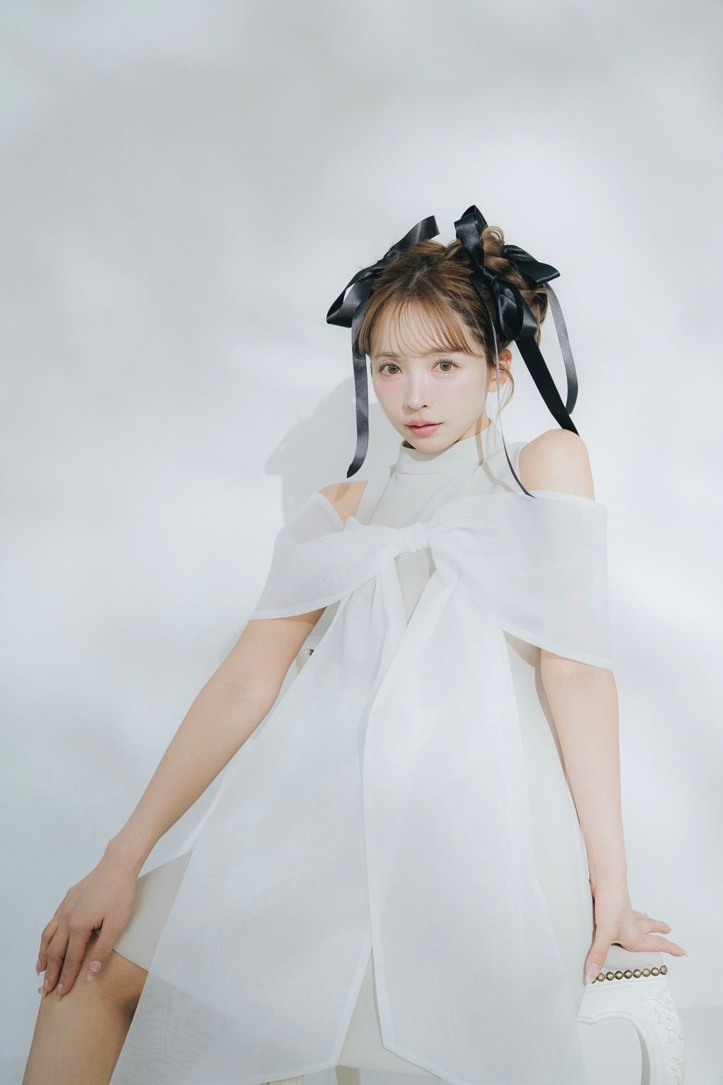 ワンピース Sheer Big Ribbon Mini Dress Sheer Big Ribbon Mini Dress - MISTREASS