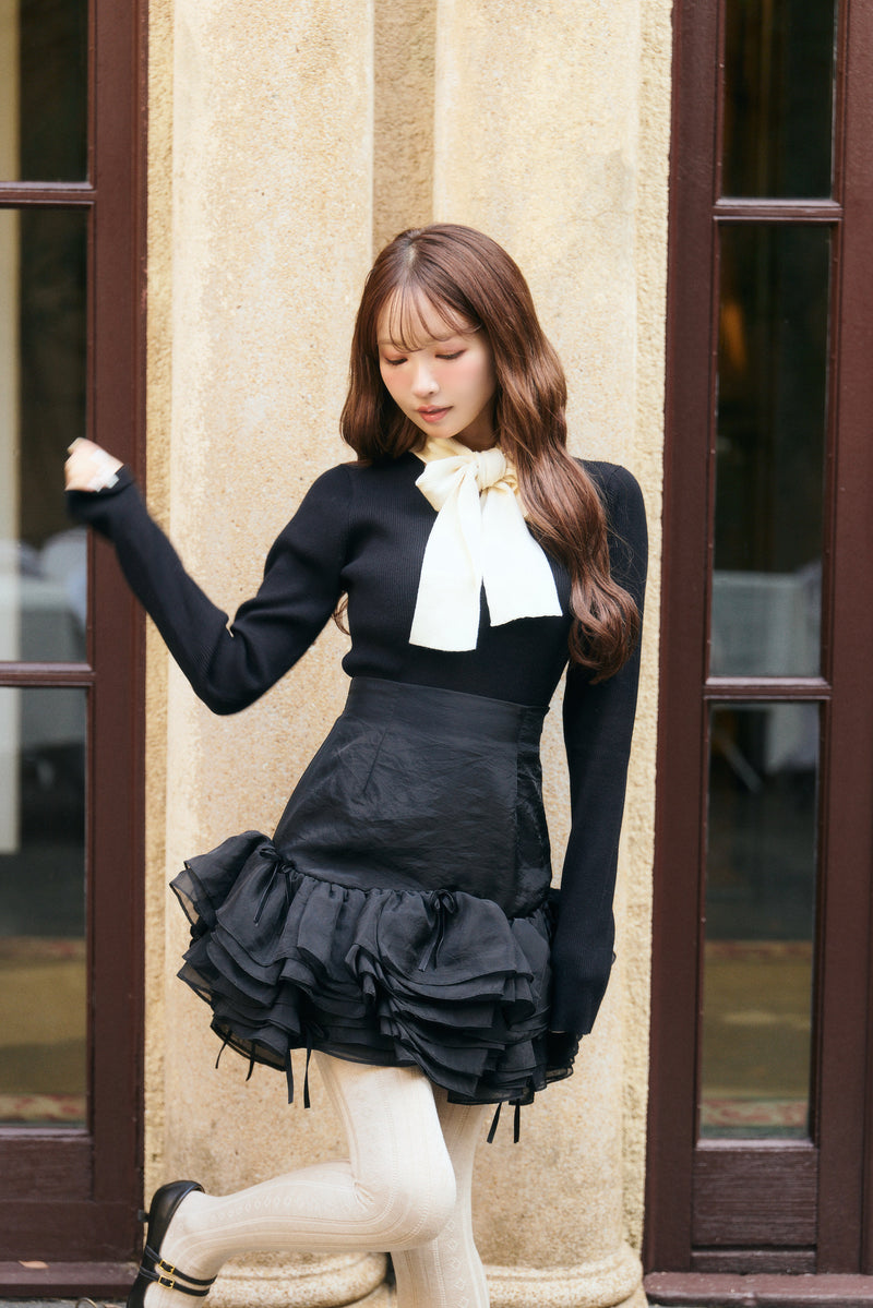 【12月中旬配送】Ribbon Tie Rib Kint Tops
