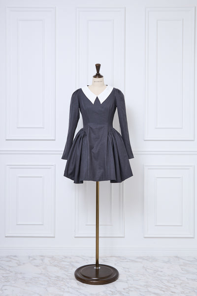 【10月上旬配送】 Side Volume Contrast Collar Dress