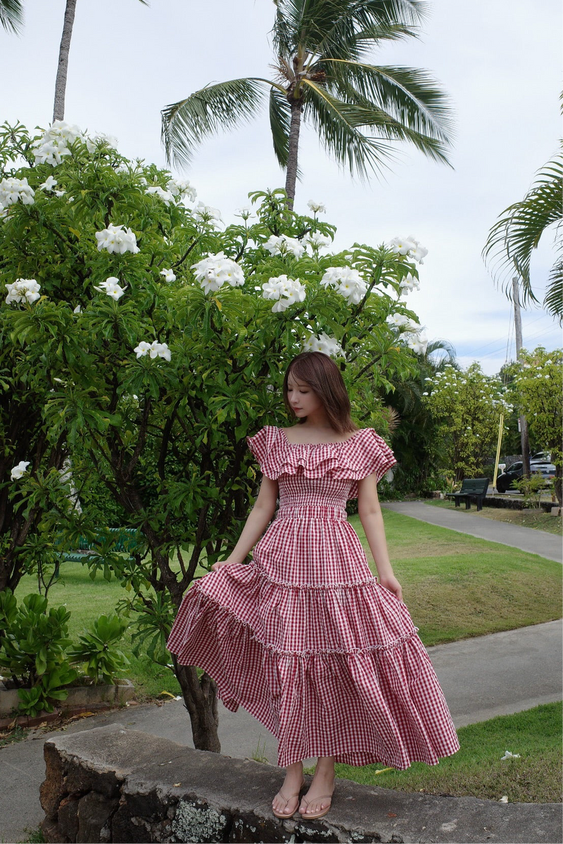 Gingham Check Double Ruffle Dress