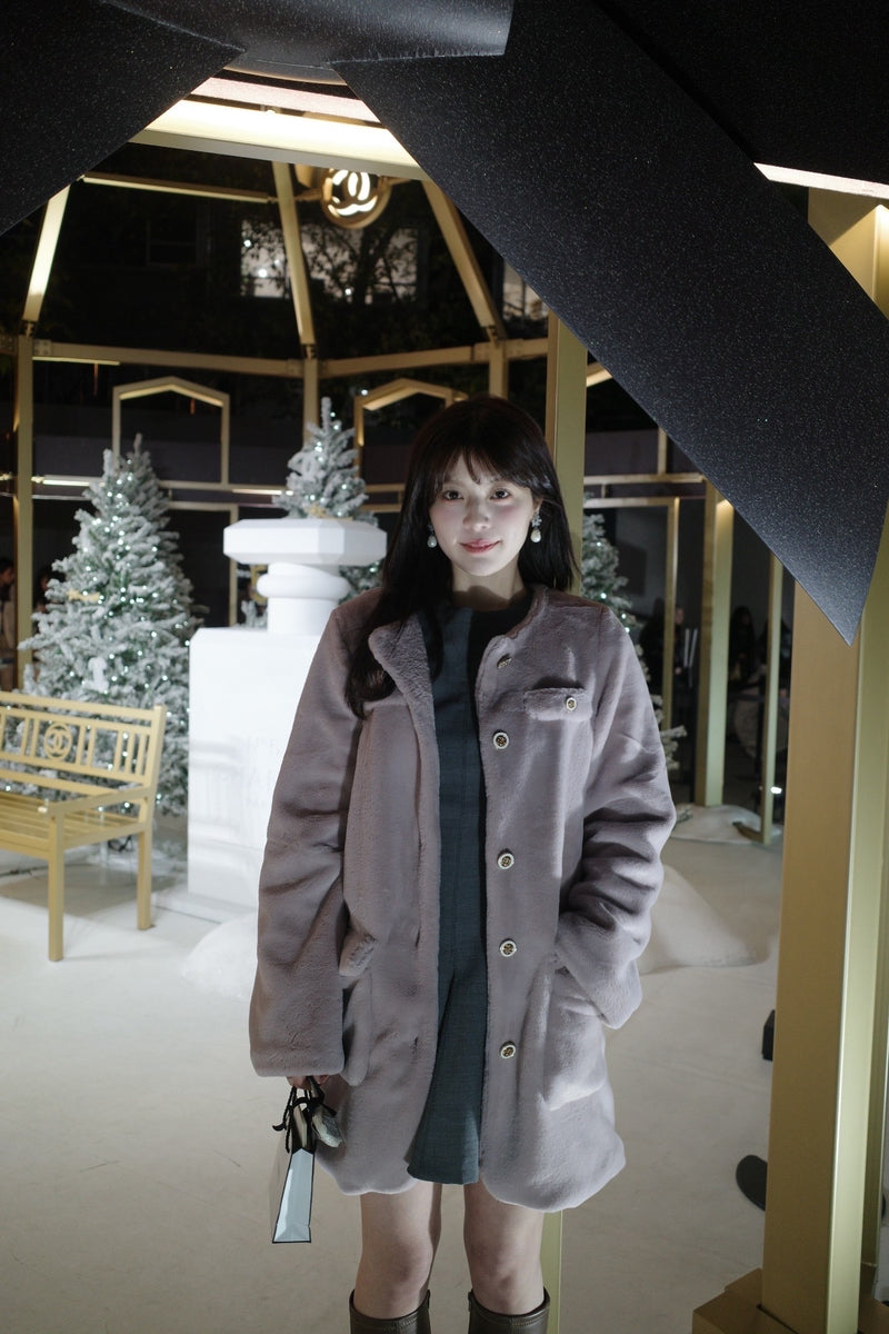 Eco Fur Collarless Lady Coat