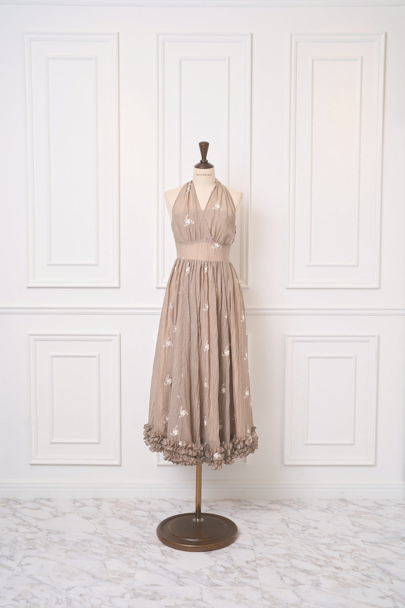 再入荷：WHITE/SAX 7月中旬配送】Blooming Veil Halter Dress - MISTREASS