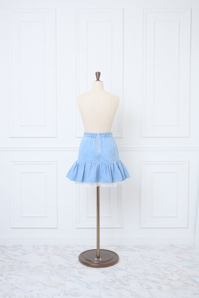Sheer Hem Denim Mini Skirt