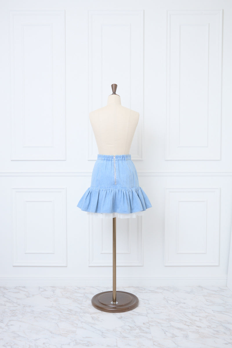 Sheer Hem Denim Mini Skirt