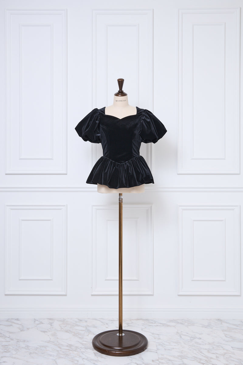 【9月下旬配送】Velour Balloon Sleeve Peplum Top