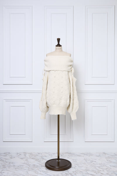 Sweet Ribbon Off-Shoulder Knit Dress