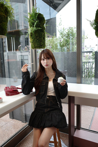 Denim Blouson & Balloon Skirt Set