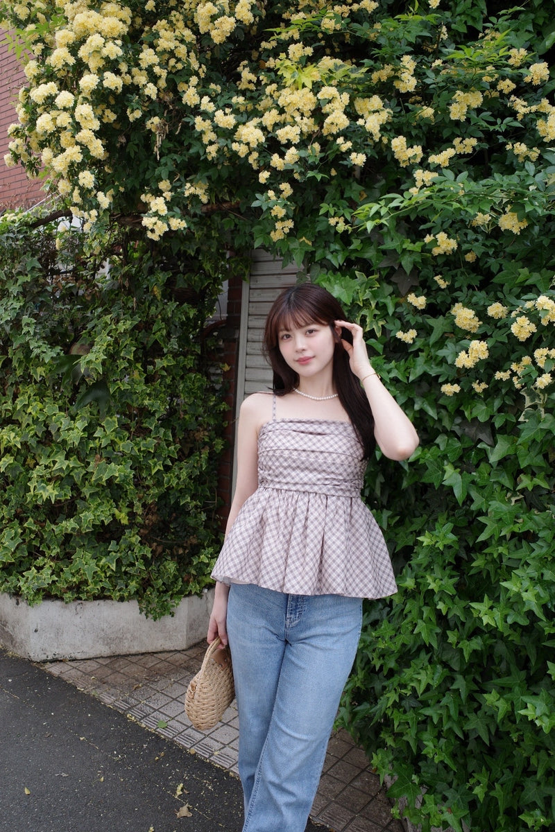 Plaid Gathering Peplum Camisole