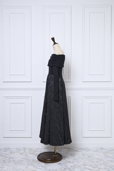 Off-Shoulder Knit & Jacquard Long Dress