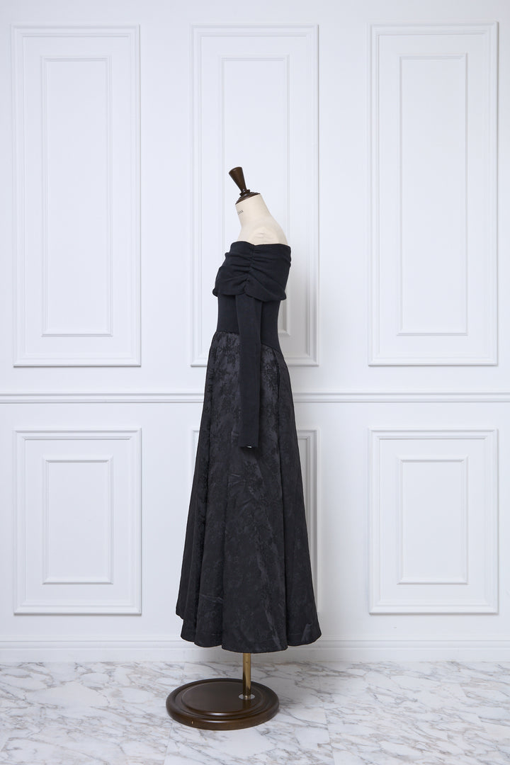 Off-Shoulder Knit & Jacquard Long Dress - MISTREASS