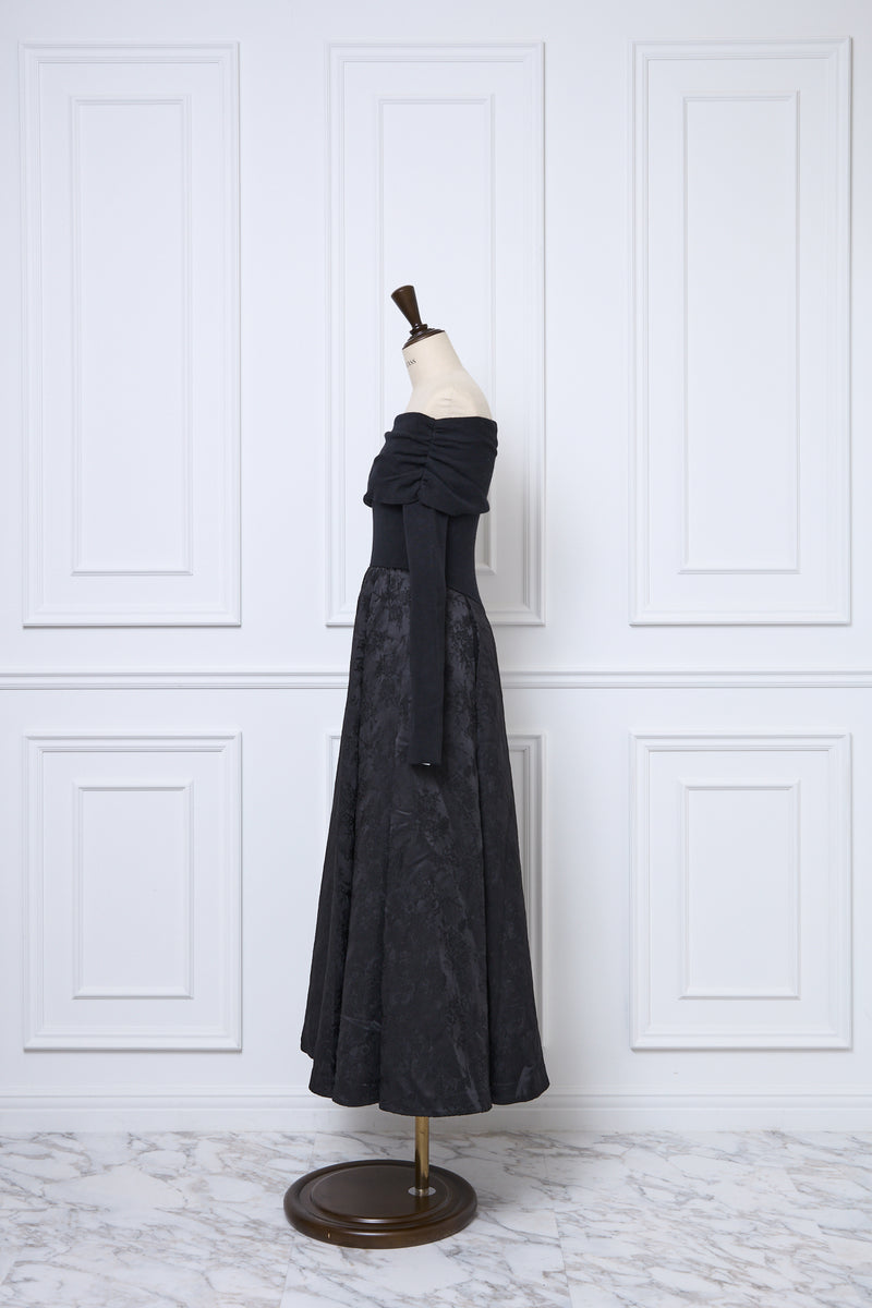 Off-Shoulder Knit & Jacquard Long Dress