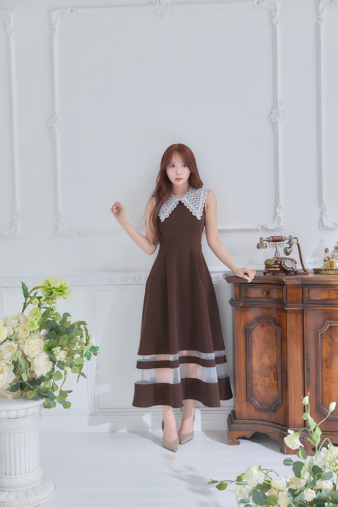 Lace Collar Sheer Line Dress - MISTREASS