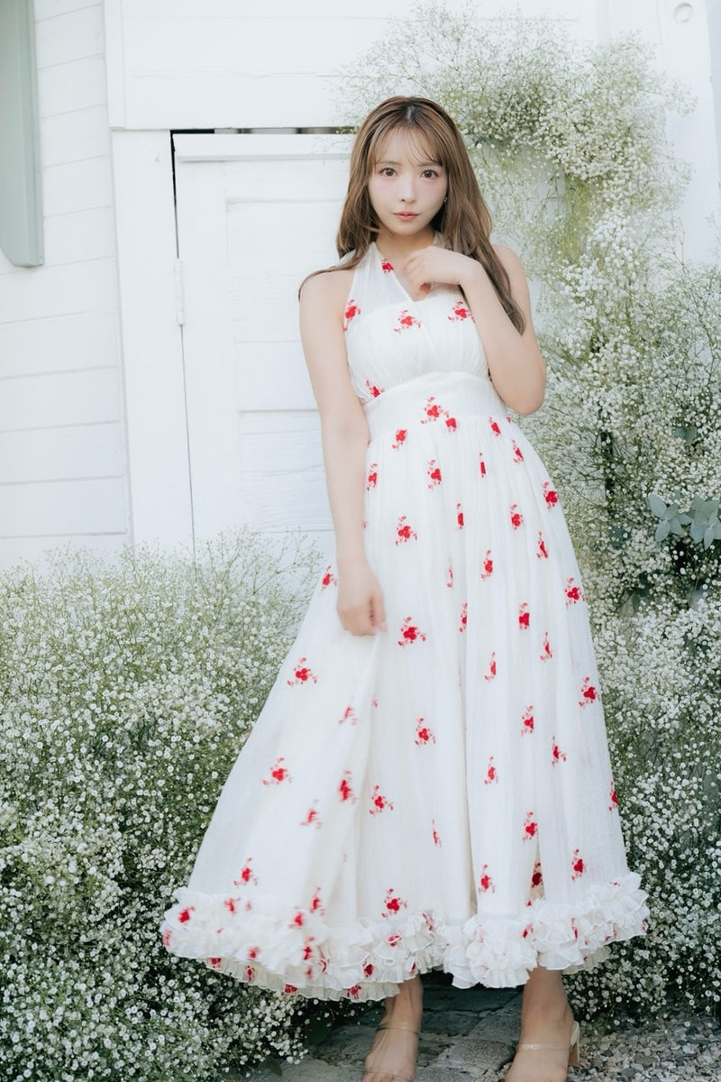 Flower Embroidery Halterneck Dress