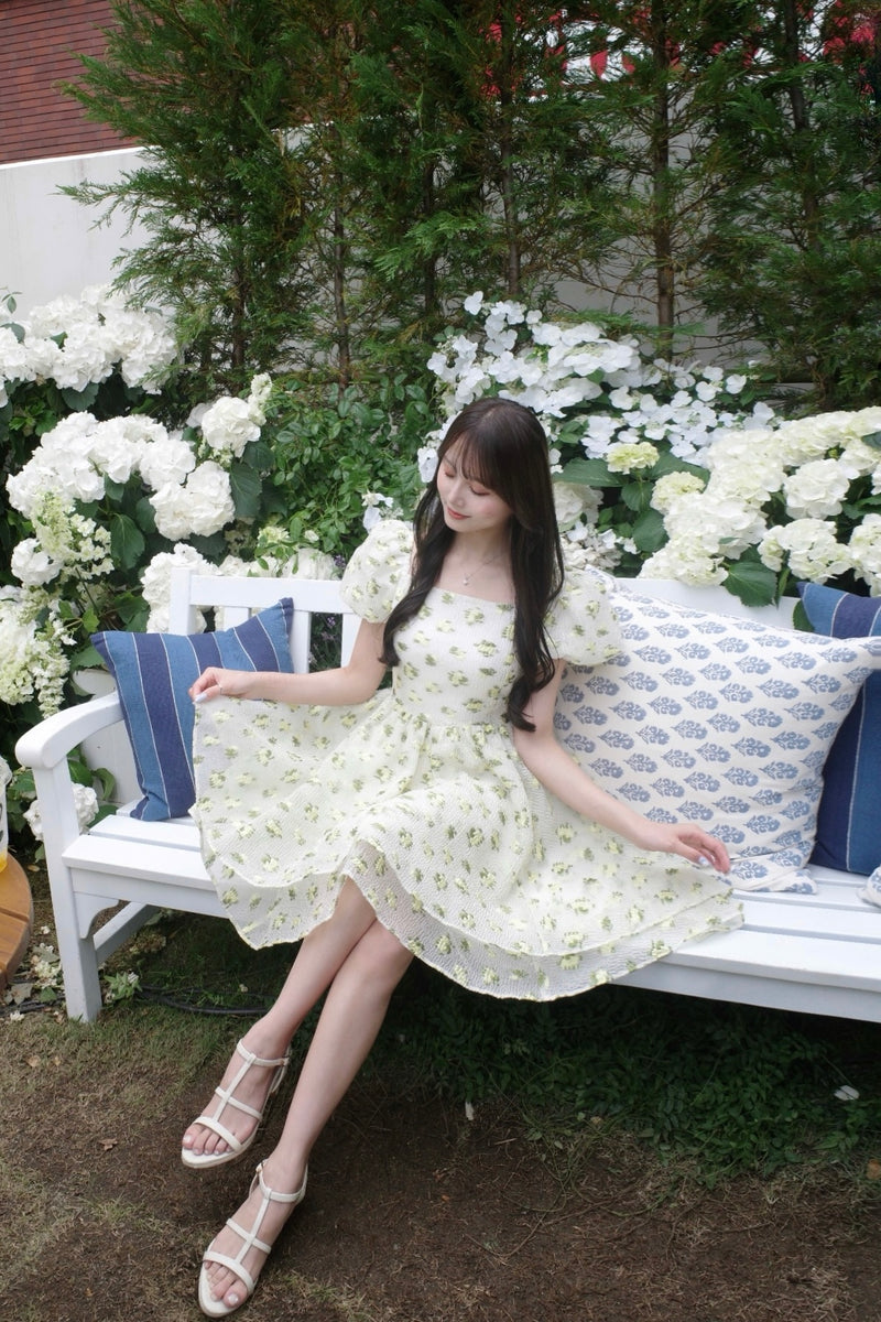 Sheer Ripple Mini Puff Dress