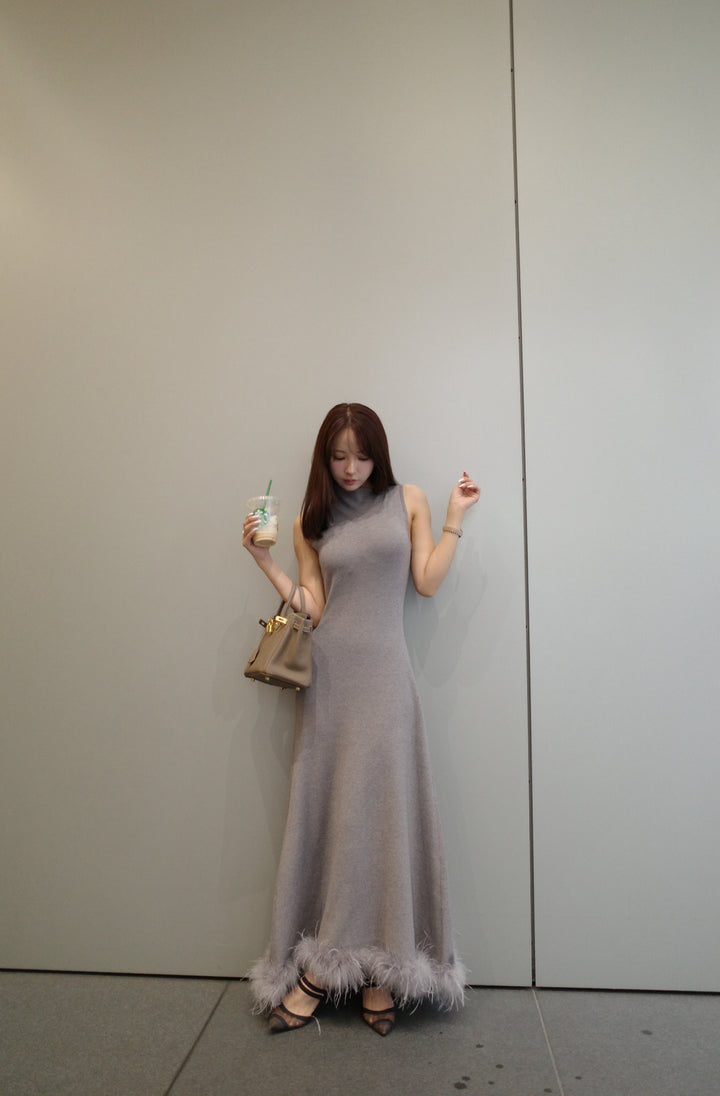 Feather Hem Knit Dress - MISTREASS