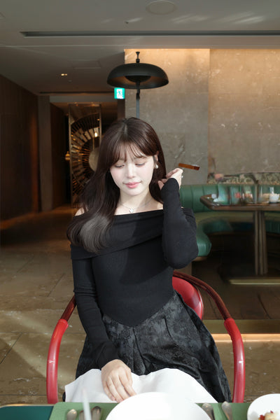 Off-Shoulder Knit & Jacquard Long Dress