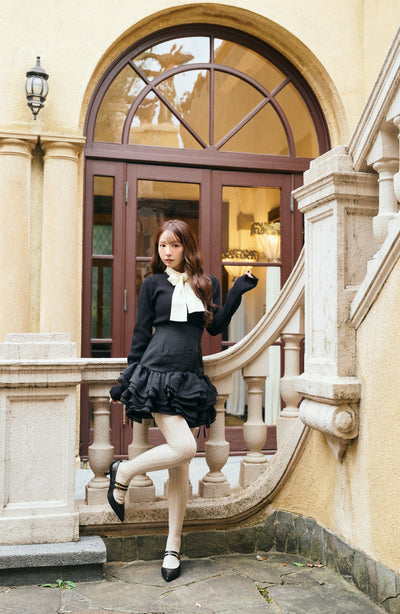 【12月中旬配送】Ribbon Tie Rib Kint Tops