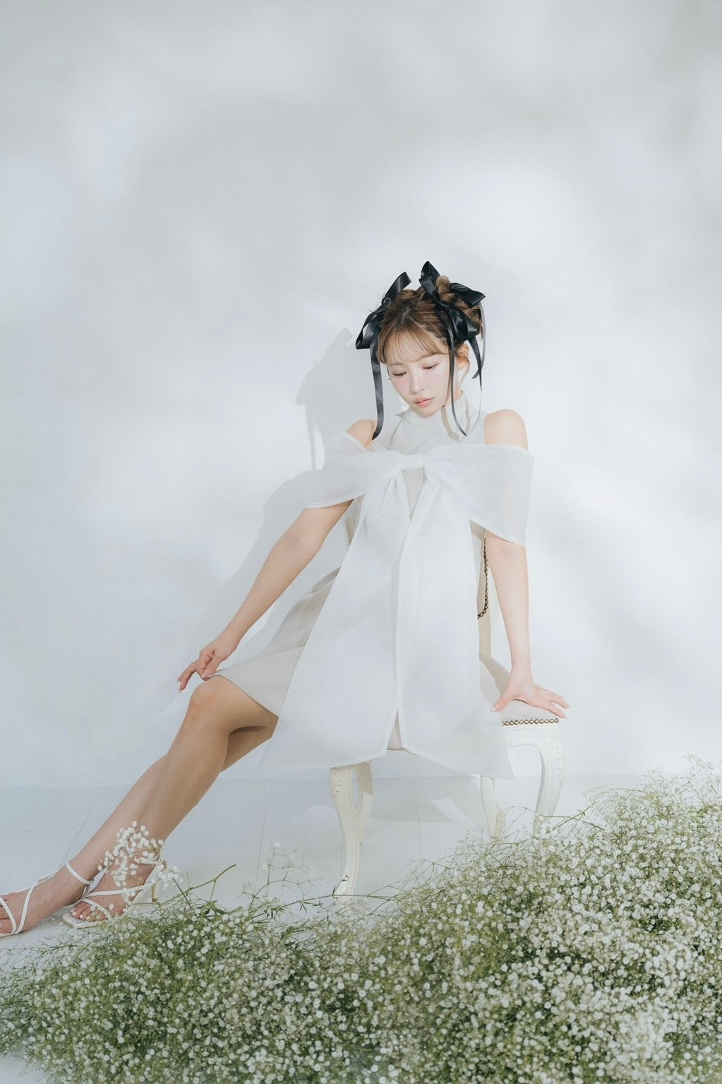 ワンピース Sheer Big Ribbon Mini Dress Sheer Big Ribbon Mini Dress - MISTREASS