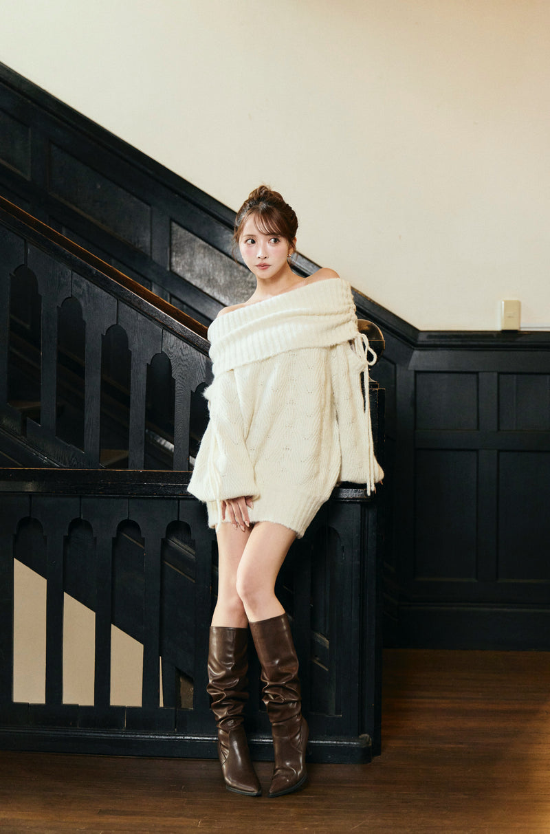 Sweet Ribbon Off-Shoulder Knit Dress