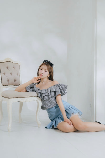 Sheer Hem Denim Mini Skirt