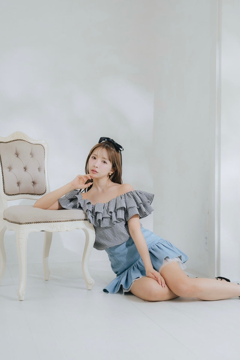 Sheer Hem Denim Mini Skirt