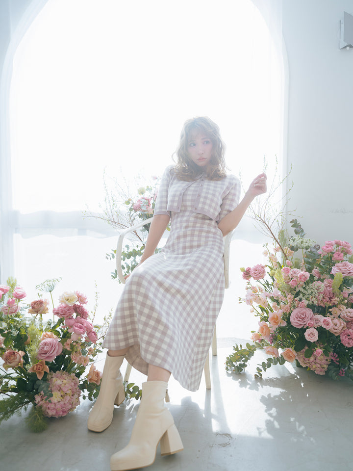 Gingham Check Knit Dress & Cardigan - MISTREASS