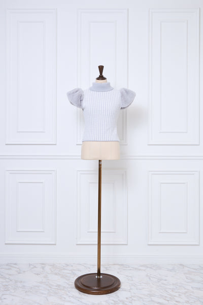 Fur Sleeve Houndstooth Knit Top