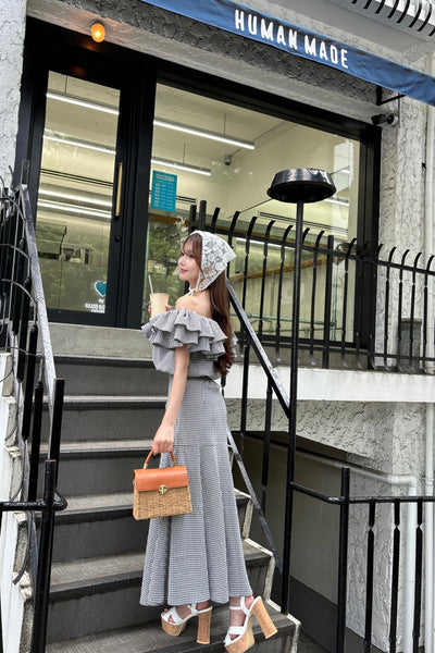Gingham Check Frill Top & Long Skirt