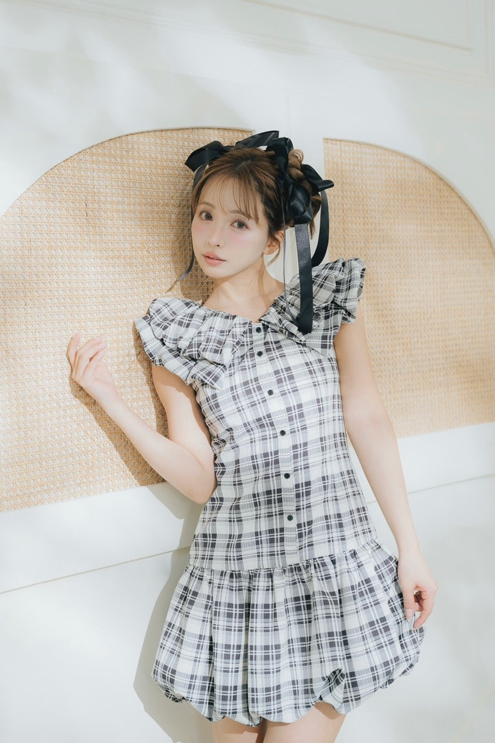 ワンピース Double Collar Plaid Mini dress Double Collar Plaid Mini Dress - MISTREASS