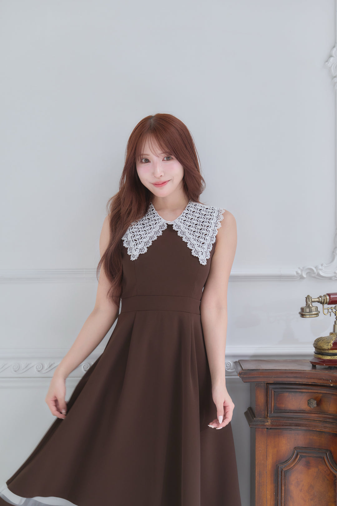 ち*る様 mistreass Lace Collar Sheer Line Dr Lace Collar Sheer Line Dress - MISTREASS