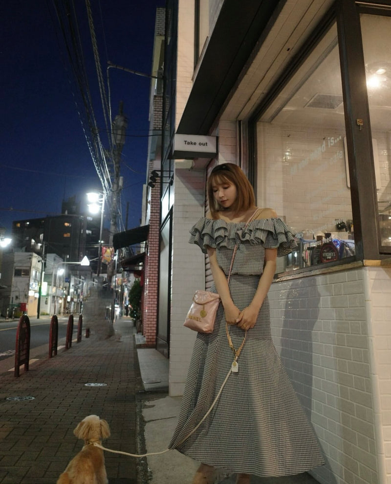 Gingham Check Frill Top & Long Skirt