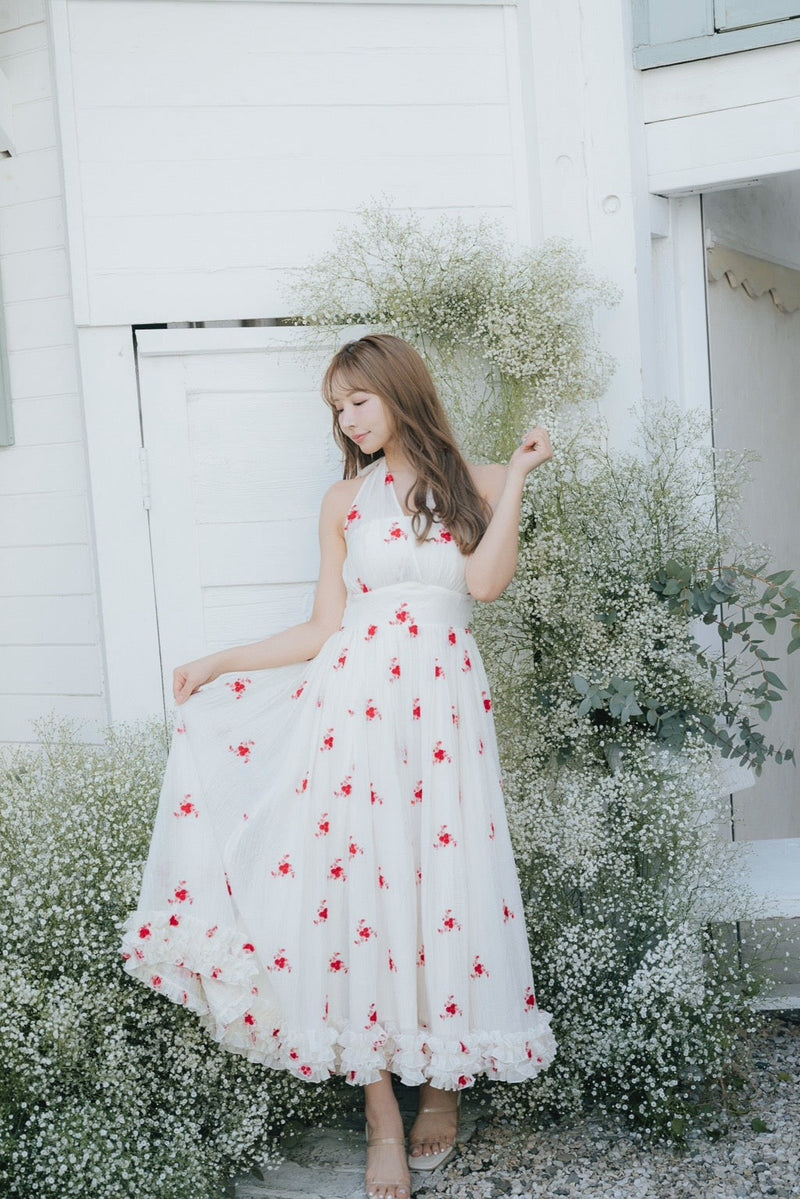 Flower Embroidery Halterneck Dress