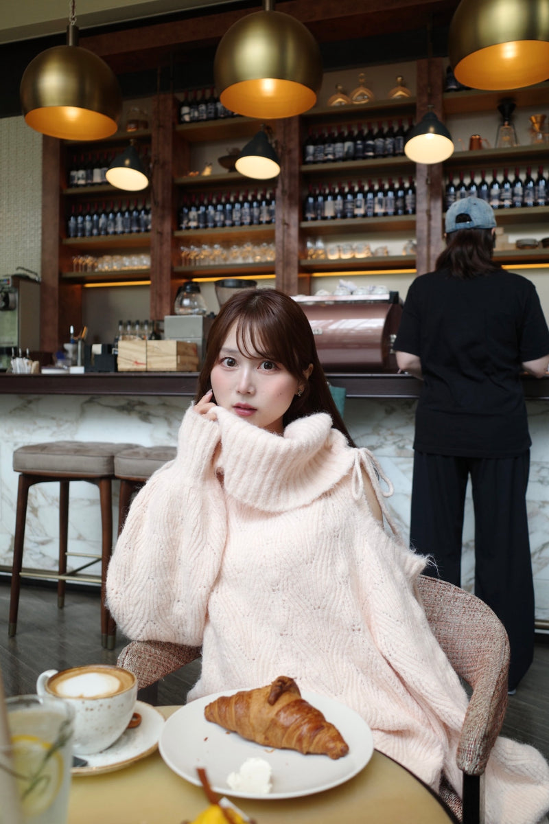 Sweet Ribbon Off-Shoulder Knit Dress