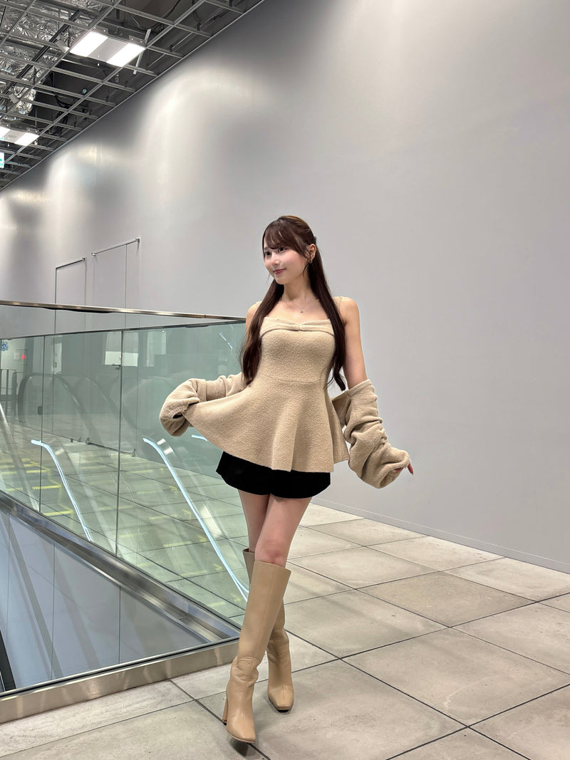 【10月上旬配送】Fuzzy Knit Peplum Cami & Bolero Set