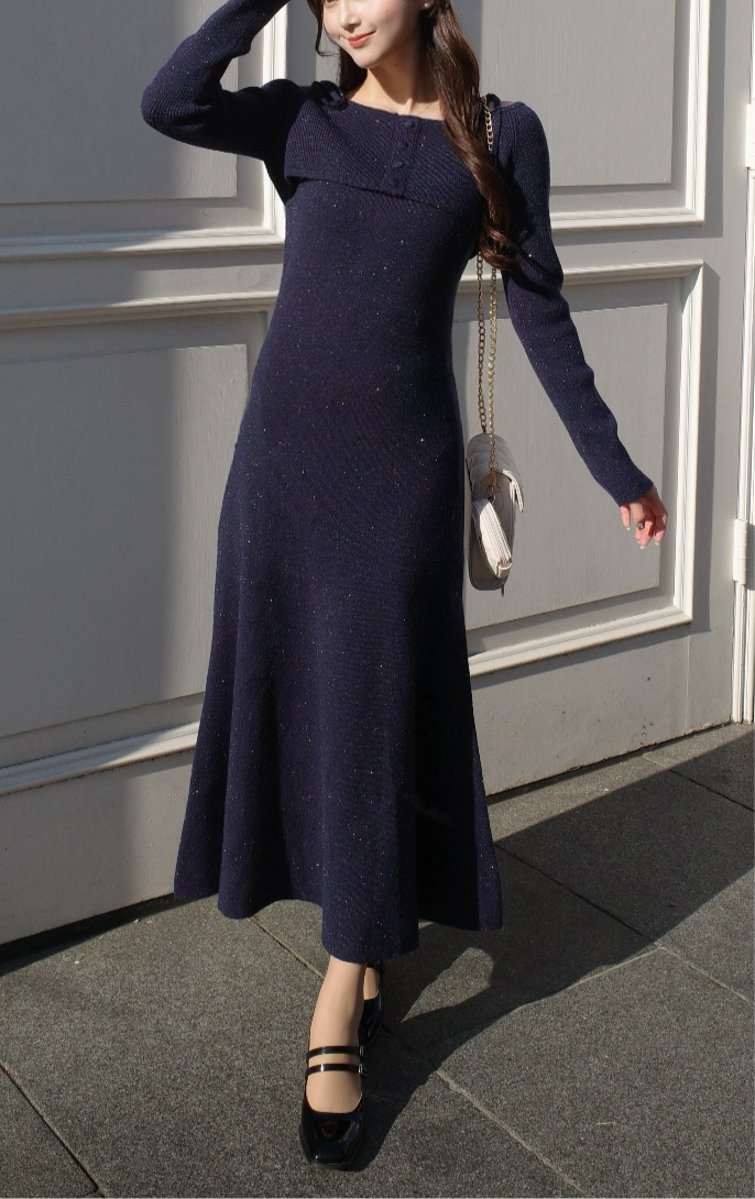 【2月上旬配送】Sparkling Knit Layered Dress