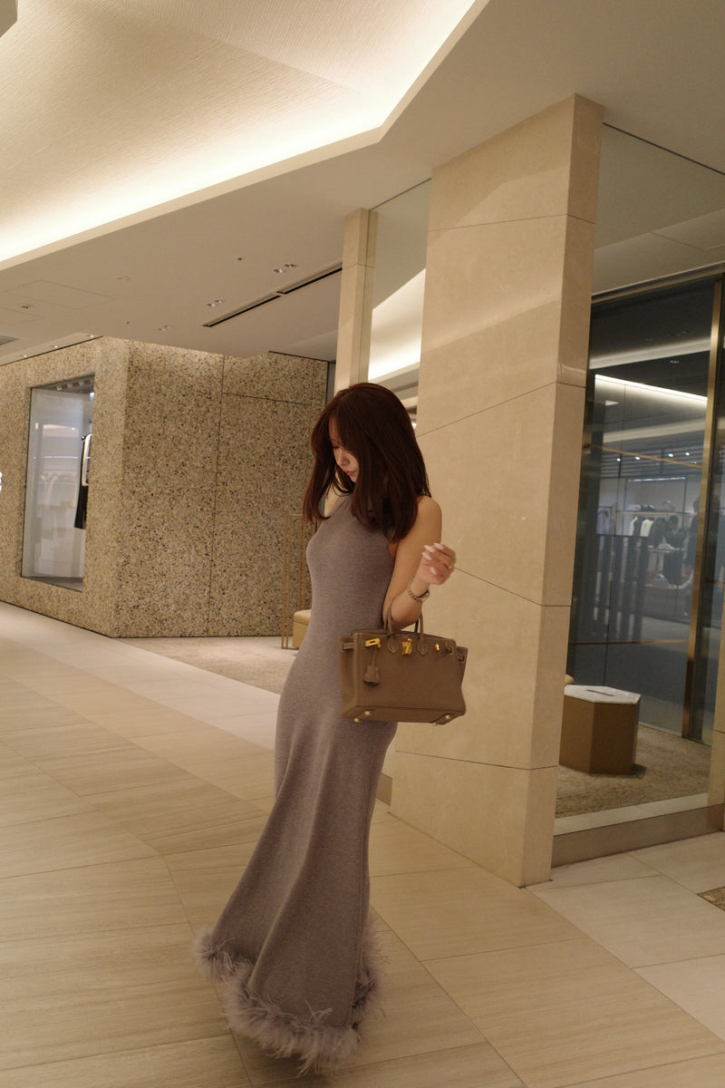 【12月上旬配送】Feather Hem Knit Dress