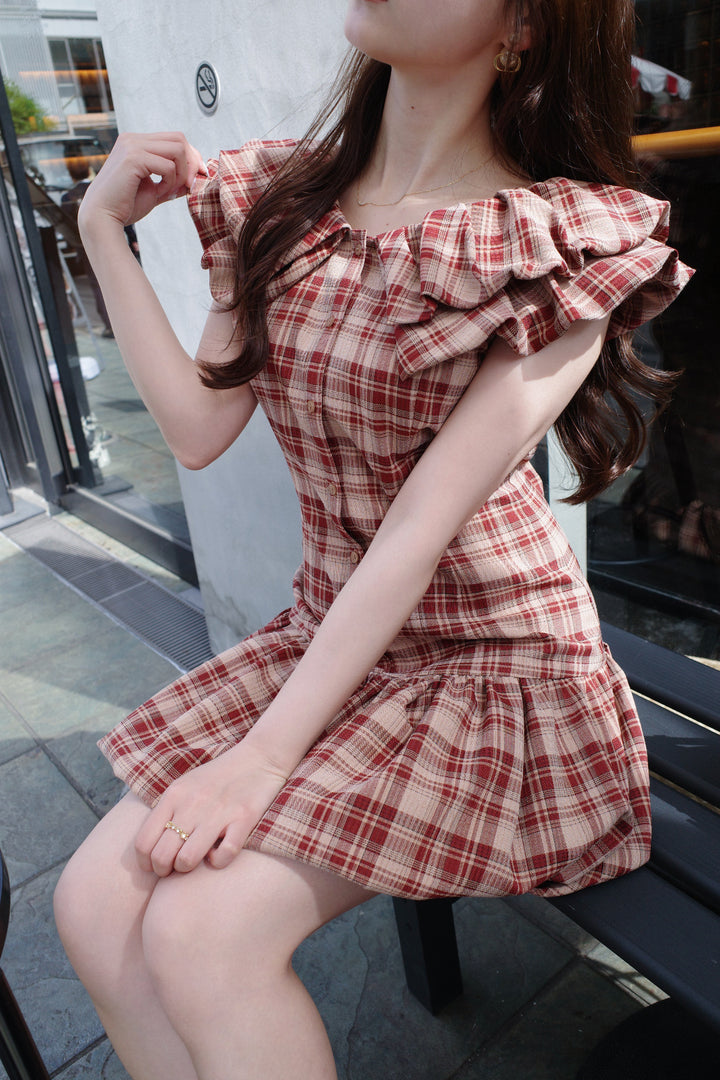 Double Collar Plaid Mini Dress - MISTREASS