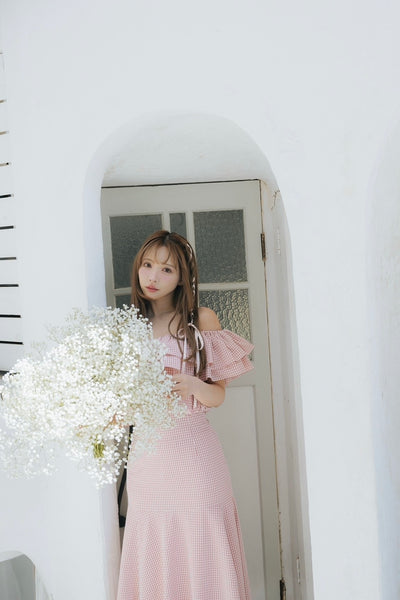 Gingham Check Frill Top & Long Skirt