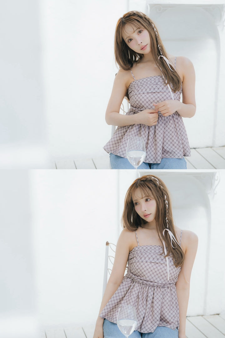 ミストレアス　Plaid Gathering Peplum Camisole Plaid Gathering Peplum Camisole - MISTREASS