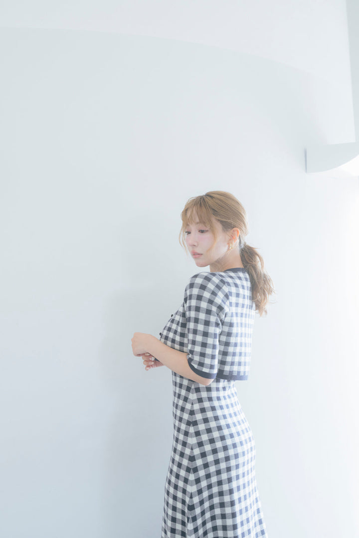Gingham Check Knit Dress & Cardigan - MISTREASS