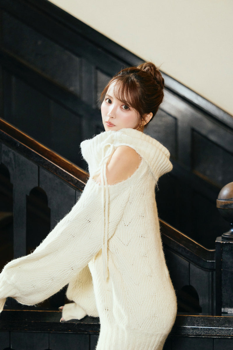 Sweet Ribbon Off-Shoulder Knit Dress