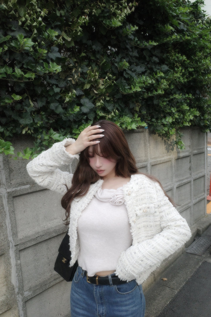 10月下旬配送】Romantic Tweed Fringe Jacket - MISTREASS