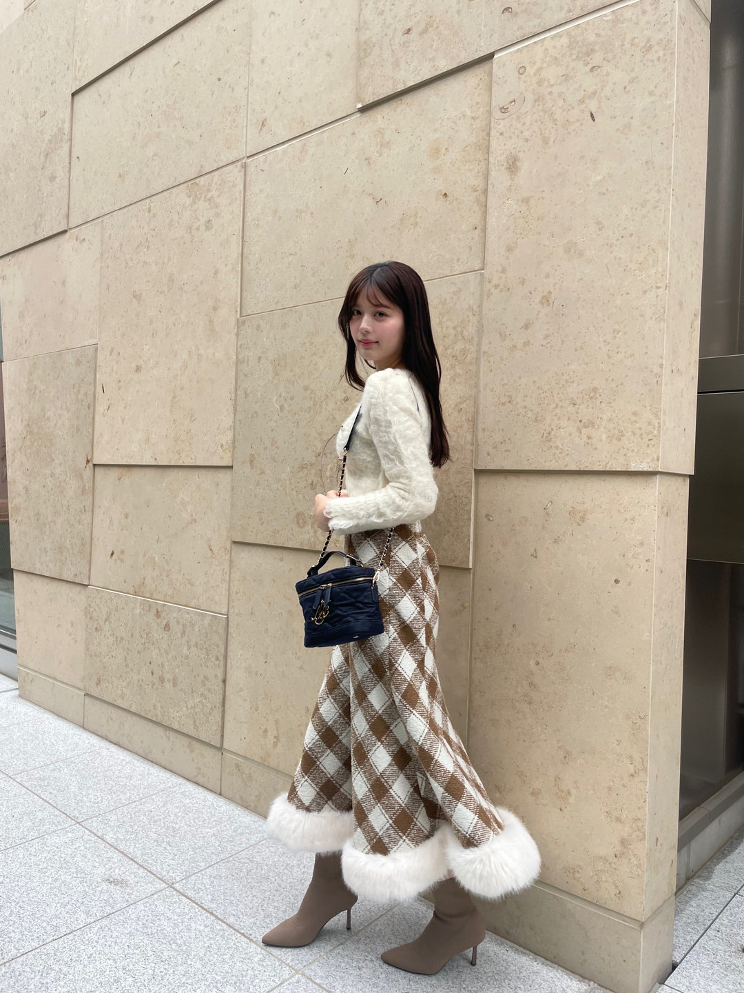 Hem Fur Plaid Semi Mermaid Skirt ミストレアス Hem Fur Plaid Semi Mermaid Skirt - MISTREASS